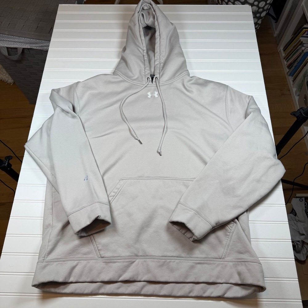 Under Armour Mens XXL Gray Rival Fleece Pullover Hoodie Sweatshirt‎ Stain
